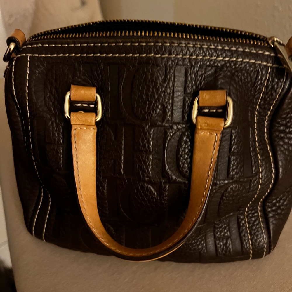Carolina Herrera Dark Brown Mini Bag with Tan Handles